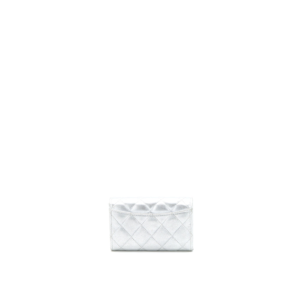 Chanel Quilted Classic Flap Card Holder Lambskin Silver
