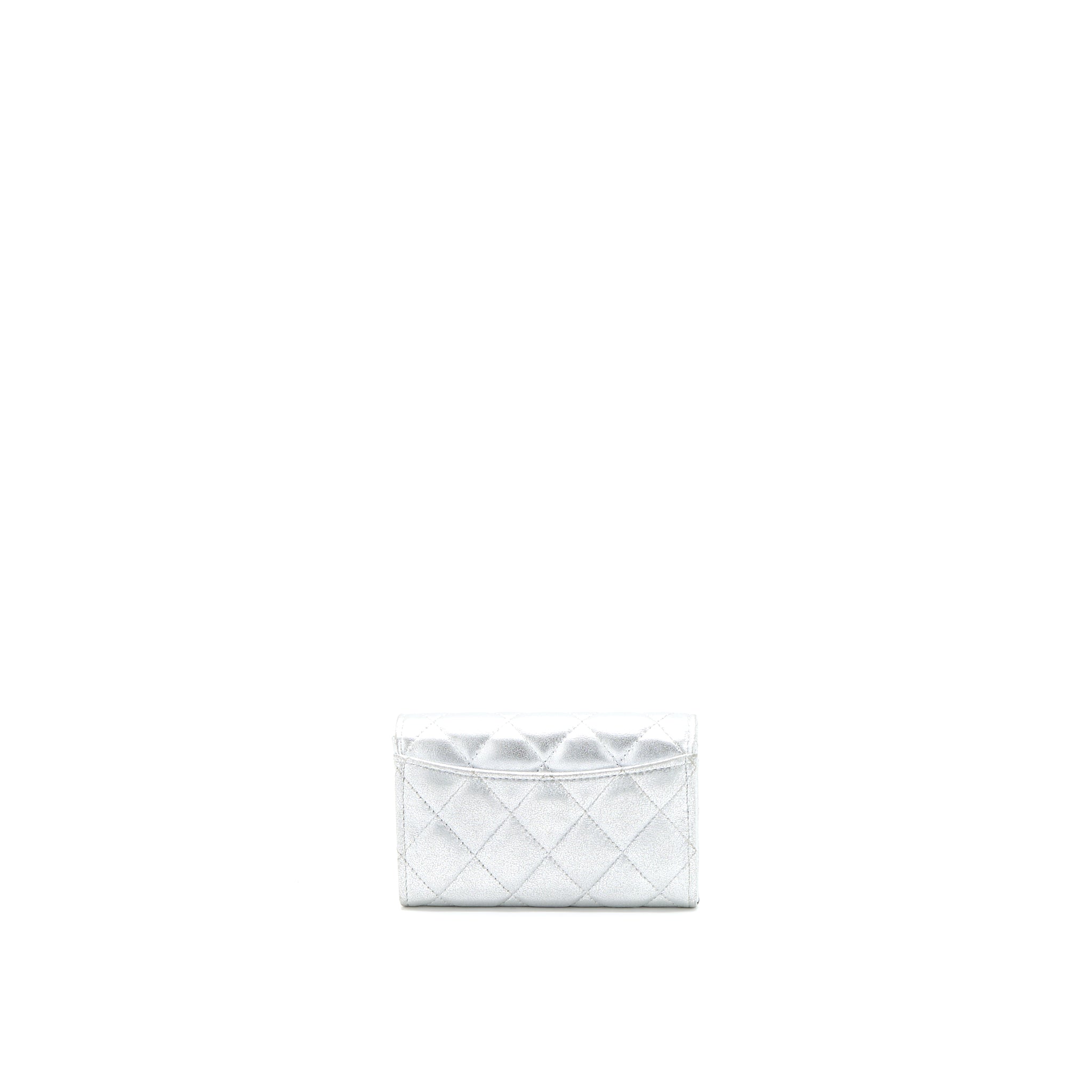 Chanel Quilted Classic Flap Card Holder Lambskin Silver