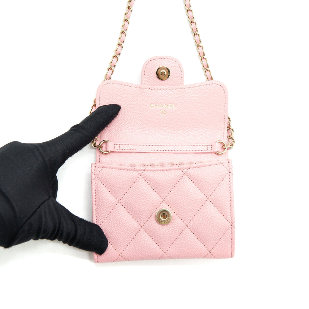 Chanel Card Holder On Chain Caviar Pink L