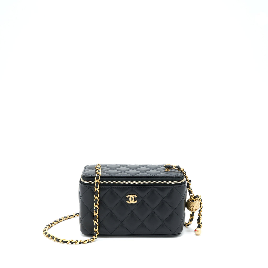 Chanel 22B Pearl Crush Long Vanity With Chain Lambskin Black