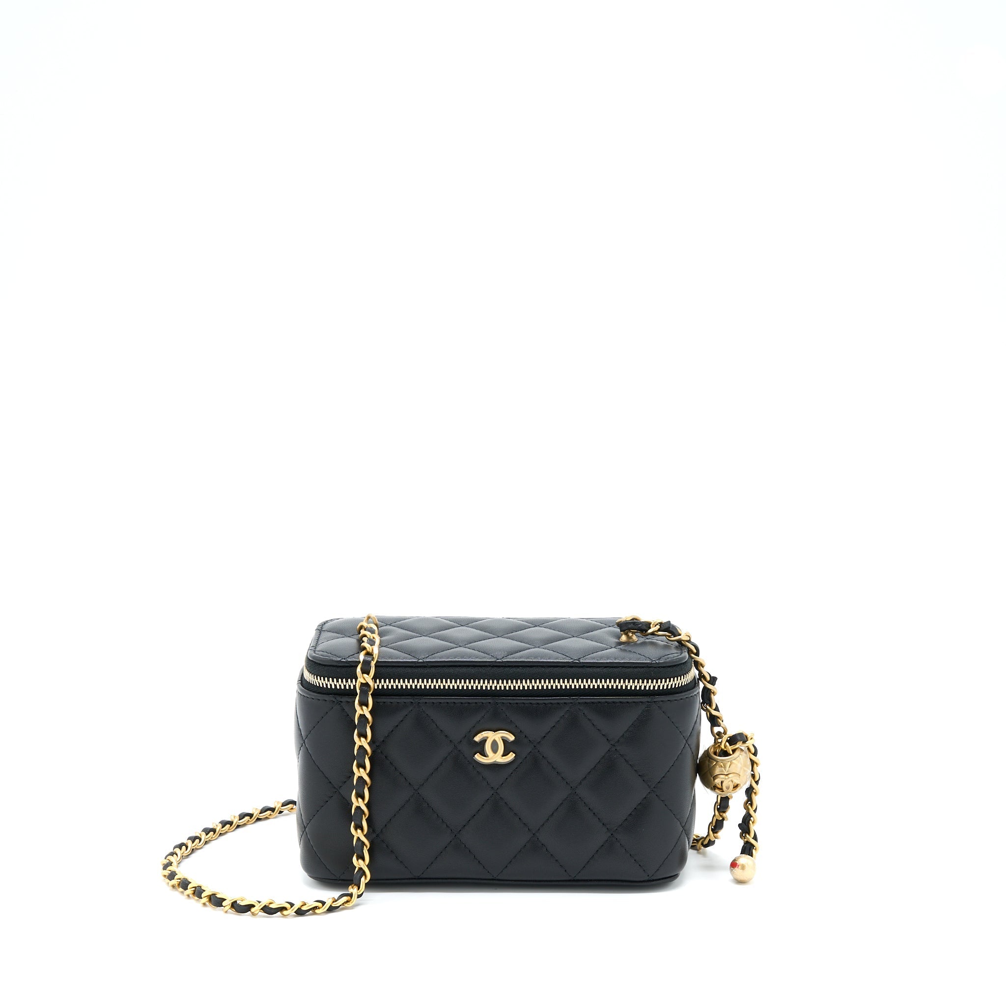 Chanel 22B Pearl Crush Long Vanity With Chain Lambskin Black