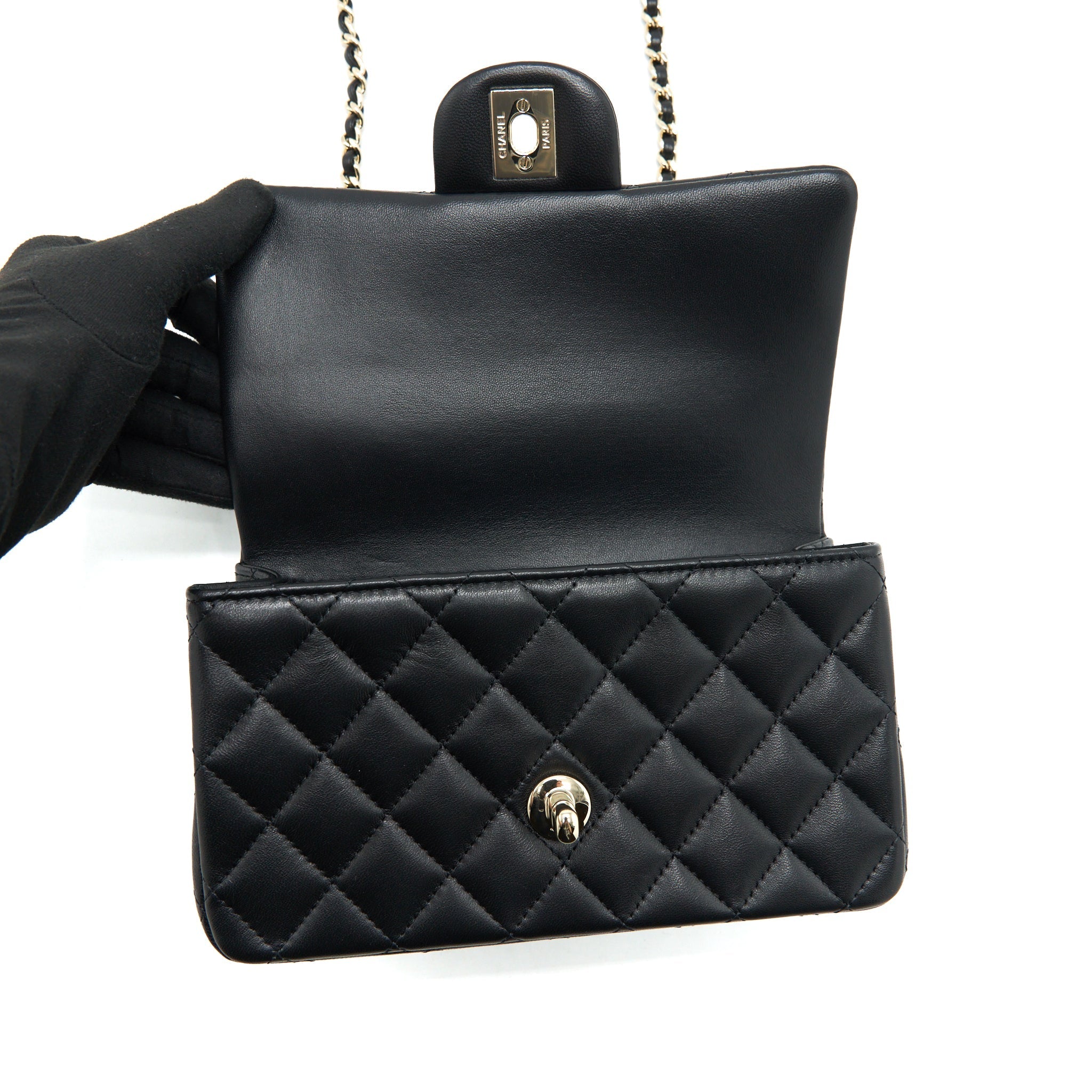 Chanel 22P Top Handle Mini Rectangular Flap Bag Lambskin Black L