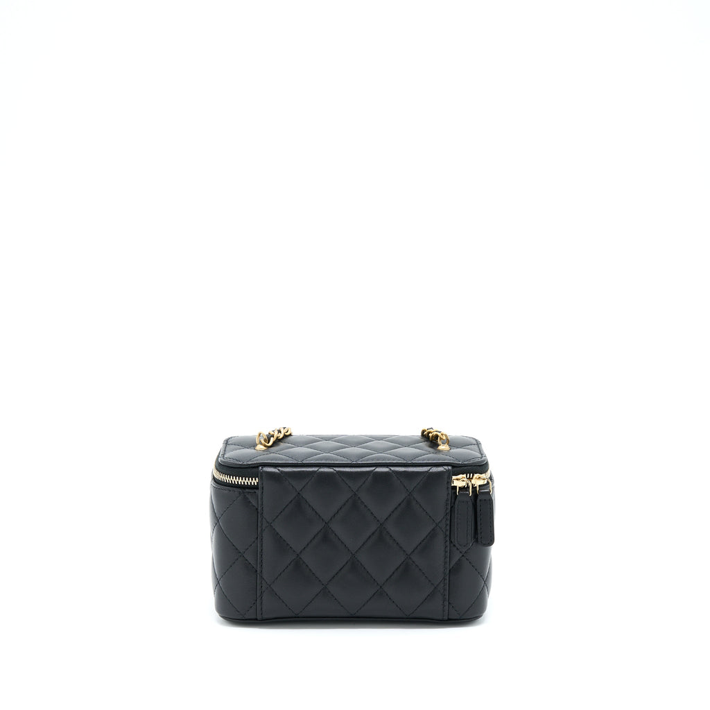 Chanel 22B Pearl Crush Long Vanity With Chain Lambskin Black