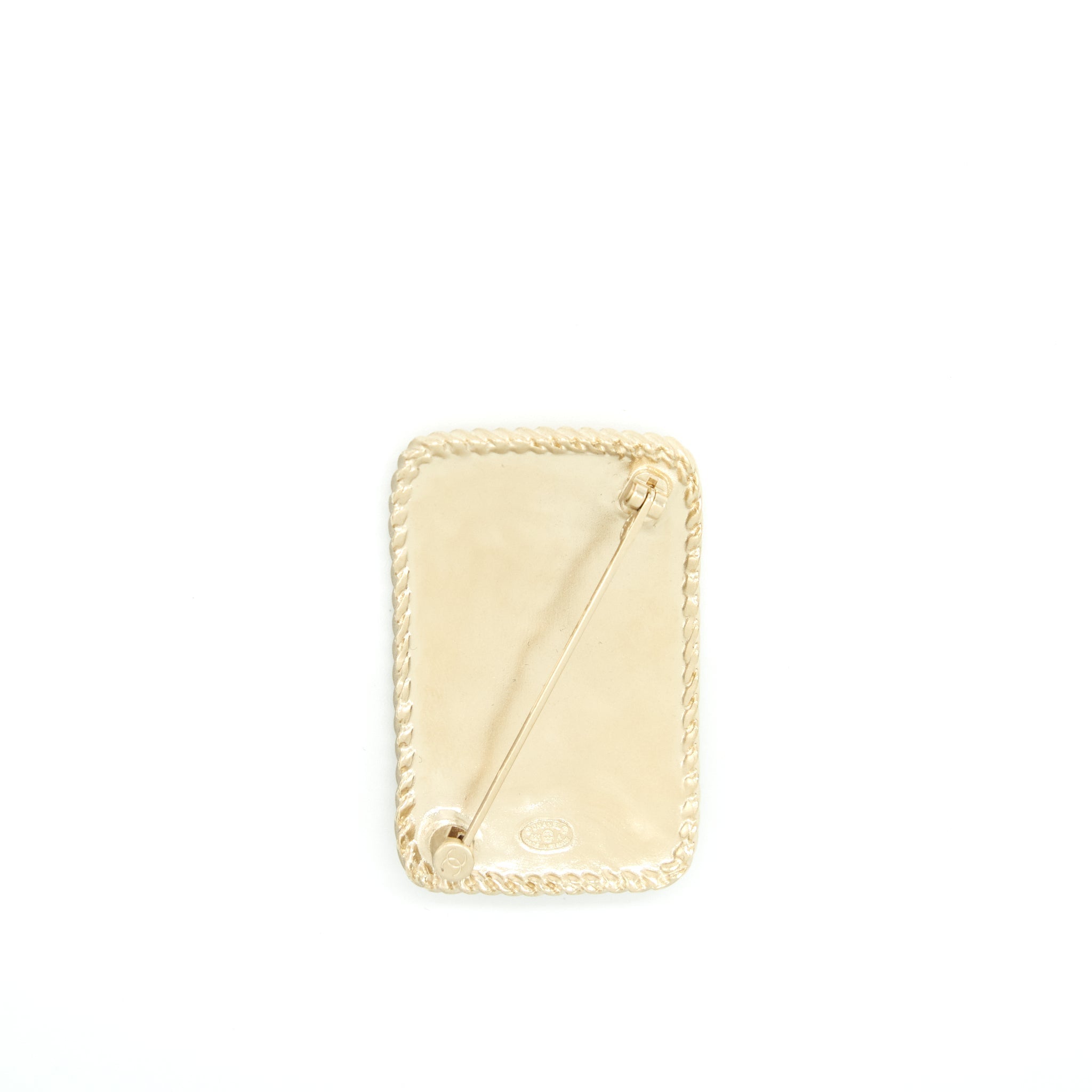 Chanel CC logo and crown metal plate brooch brushed L