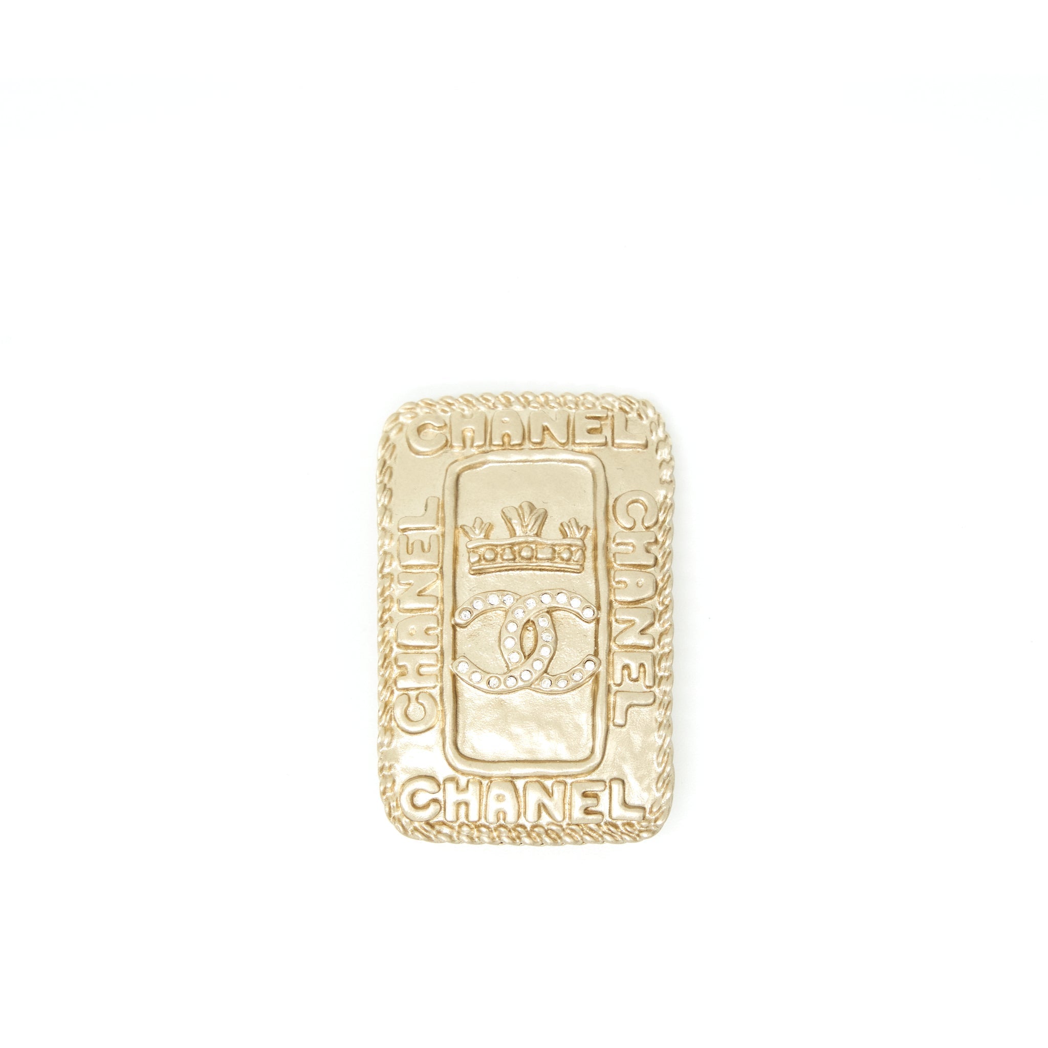 Chanel CC logo and crown metal plate brooch brushed L