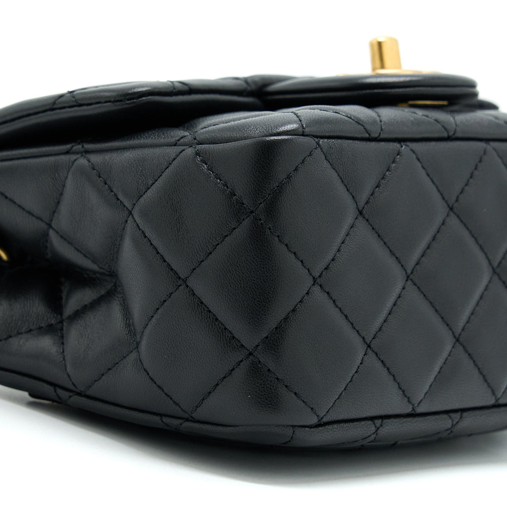 Chanel Pearl Crush Mini Square Flap Bag Lambskin Black  (Microchip)