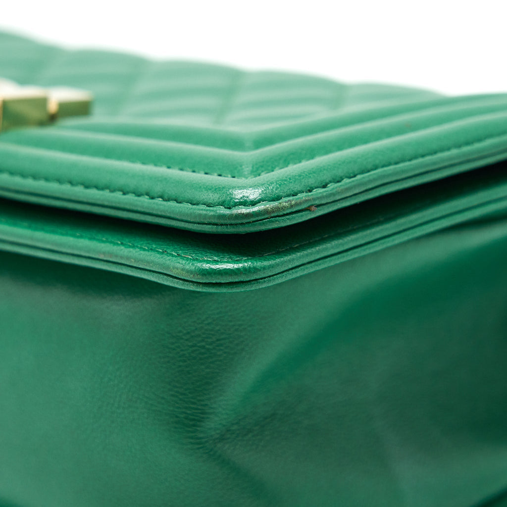 Chanel Small Boy Bag Lambskin Green L