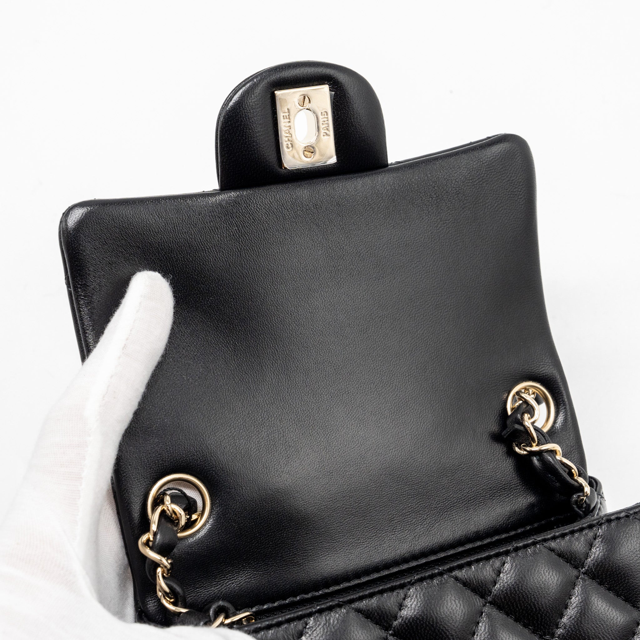 Chanel mini square flap bag lambskin black L (microchip)