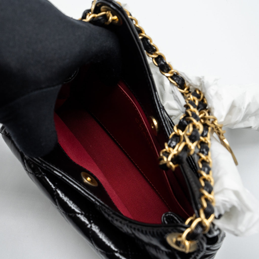Chanel 23C Small HOBO Bag Shiny Calfskin Black  (Microchip)
