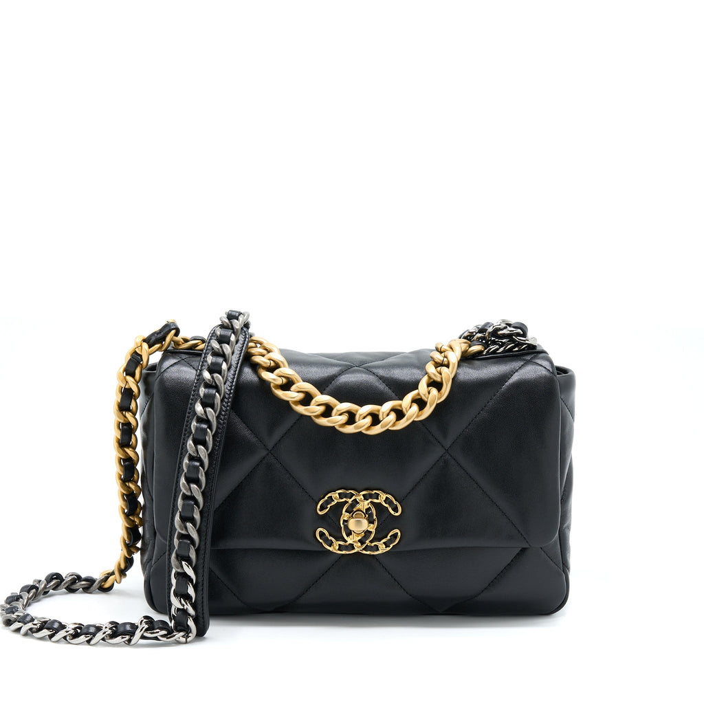 Chanel Small 19 Bag Lambskin Black Multicolour Hardware