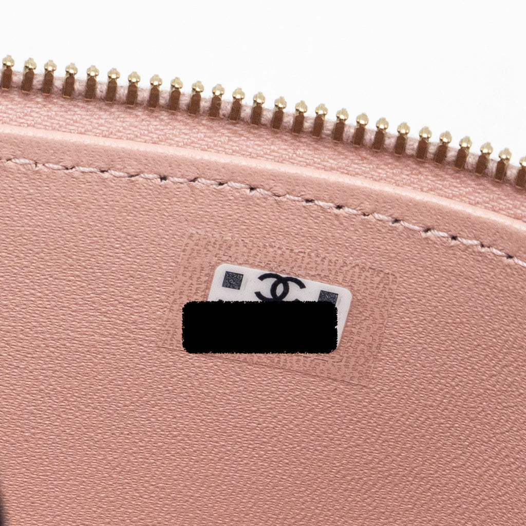 Chanel Long Vanity Case Camellia Chain Lambskin  Light Pink  (Microchip)