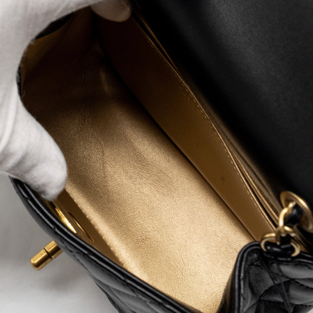Chanel pearl crush mini square flap bag lambskin black  (microchip)