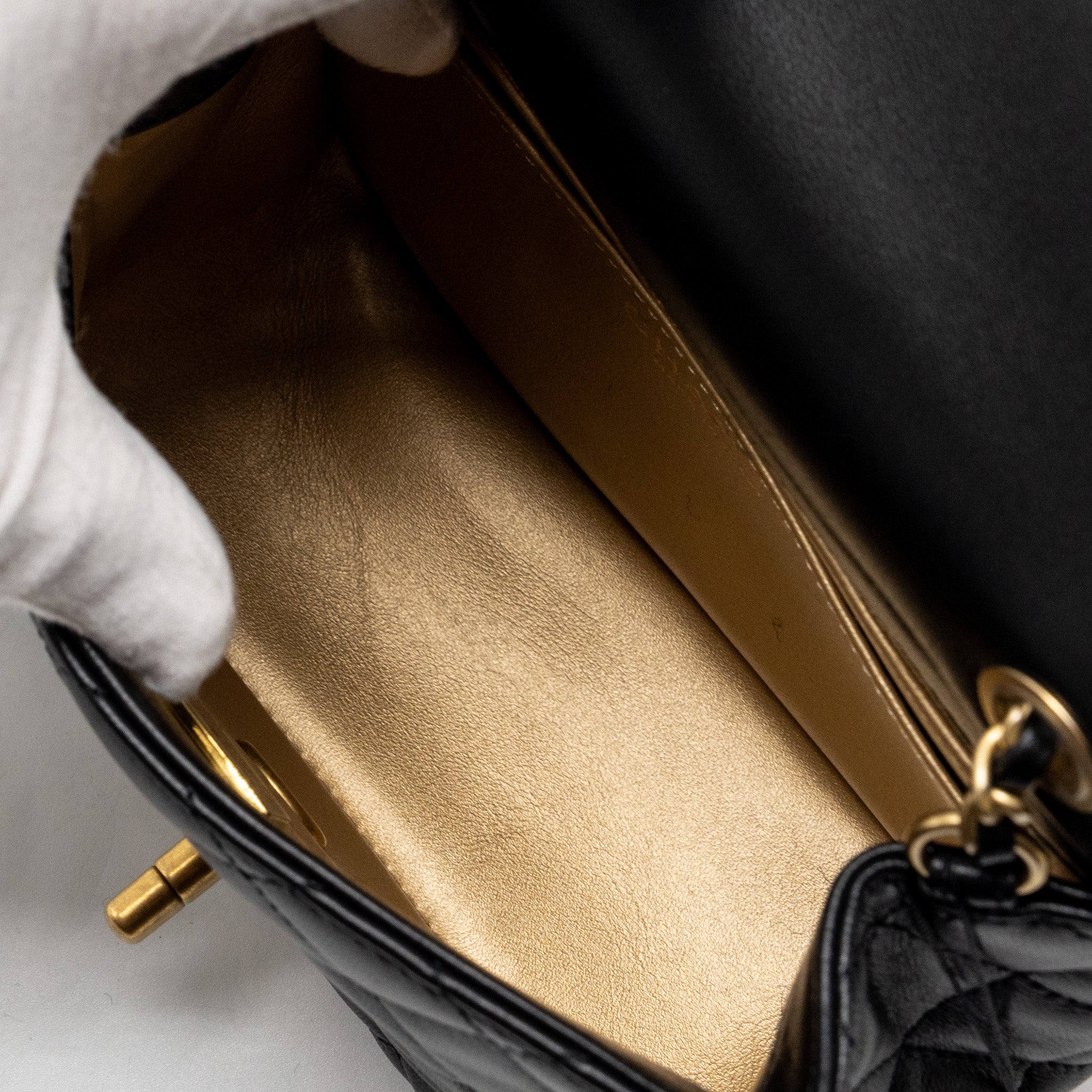 Chanel pearl crush mini square flap bag lambskin black  (microchip)