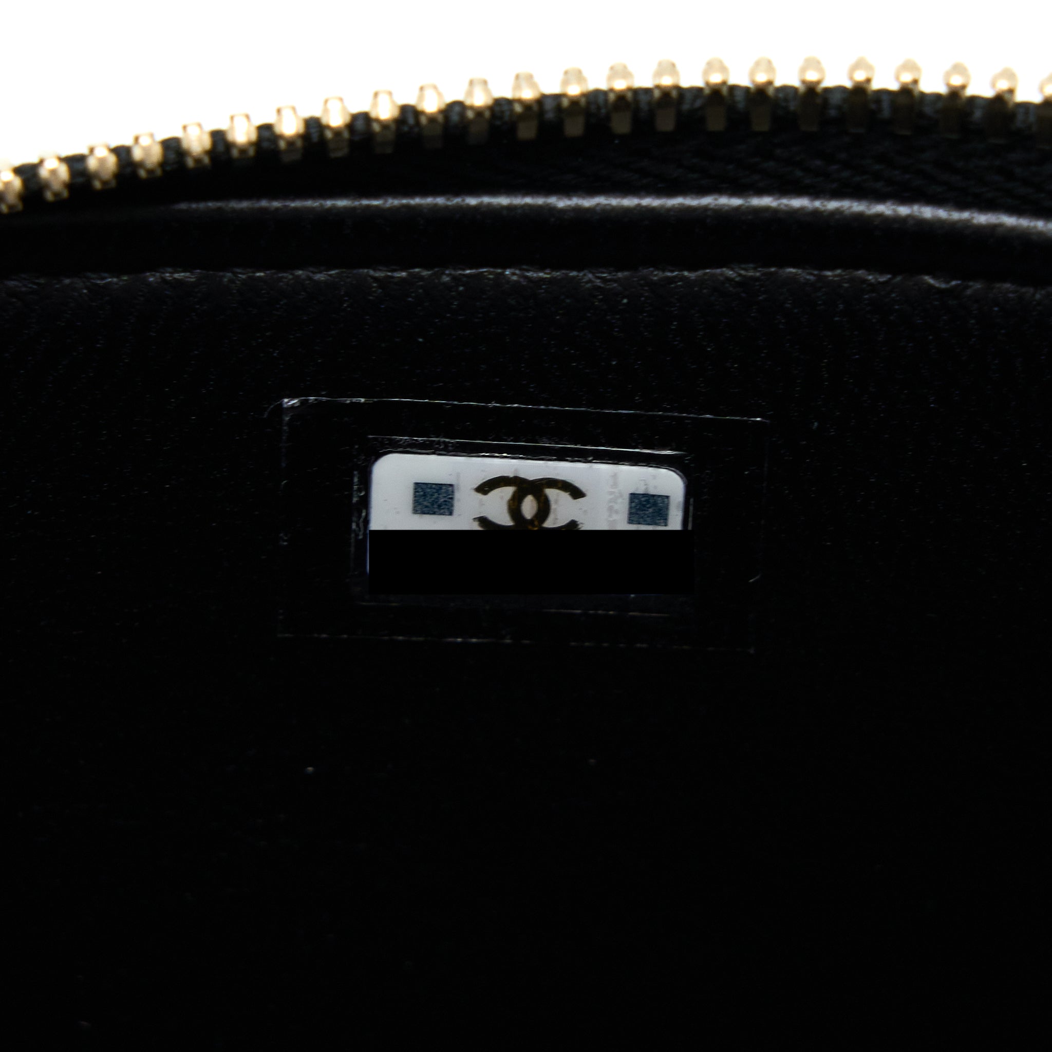 Chanel 22k Leather Chain Top Handle Long Vanity Case Lambskin Black Brushed