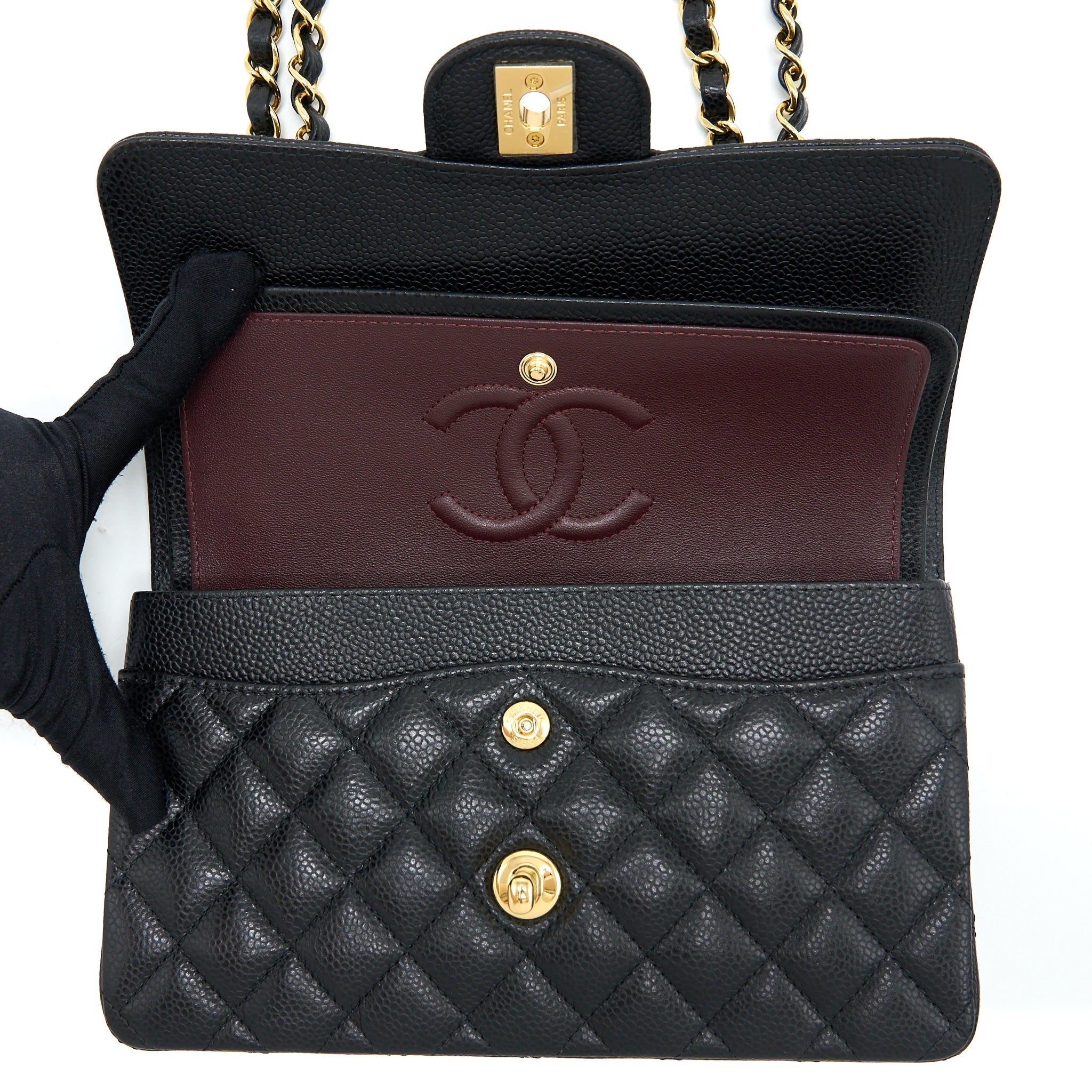 Chanel Small Classic Flap Bag Caviar Black  (Microchip)