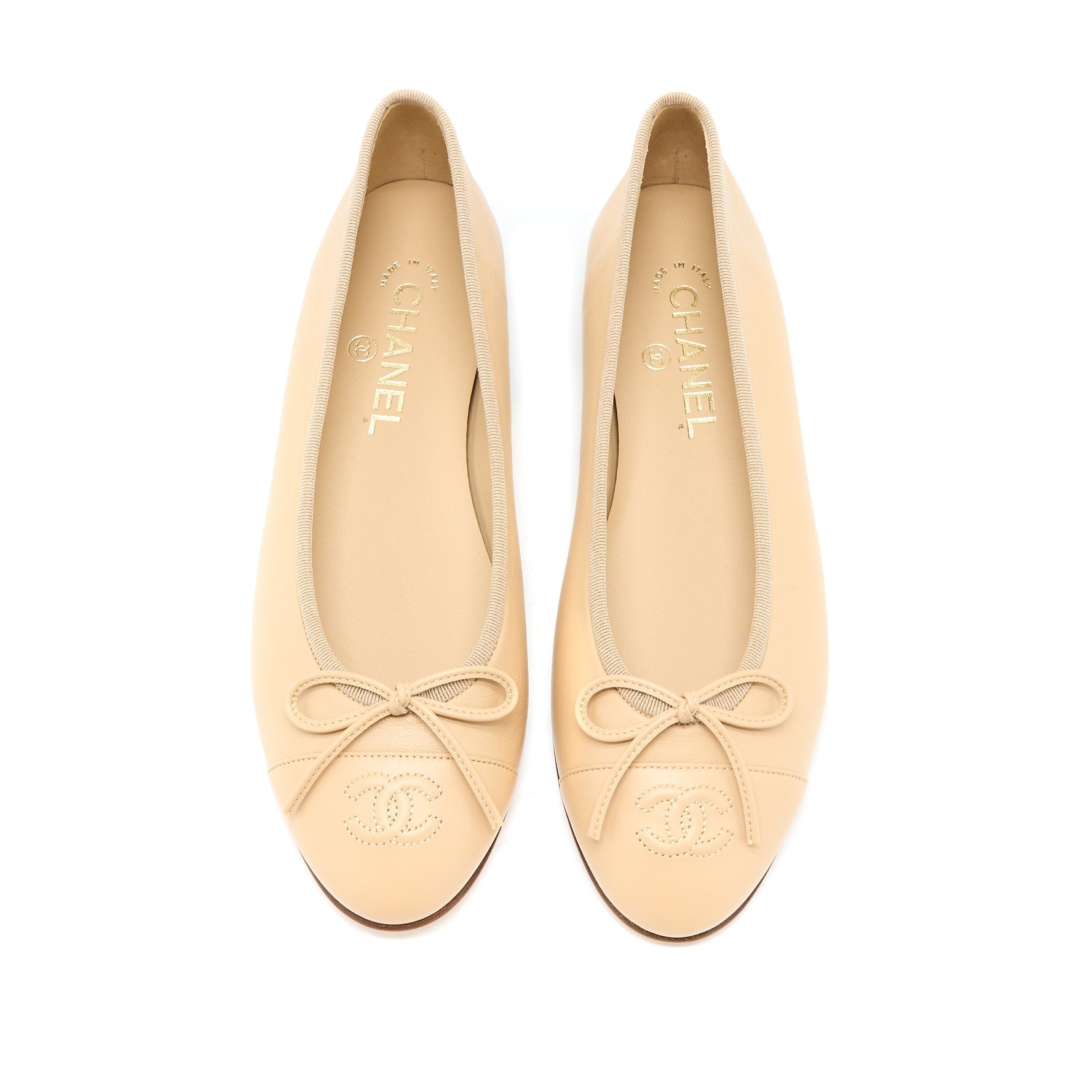 Chanel Size 38.5 Ballerina Flat Shoes Lambskin Beige