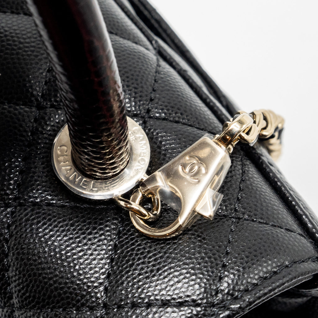 Chanel small coco handle with lizard embossed handle caviar black L (microchip)