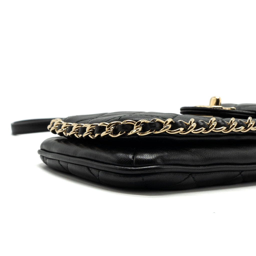 Chanel Phone Holder With Chain Lambskin Black L