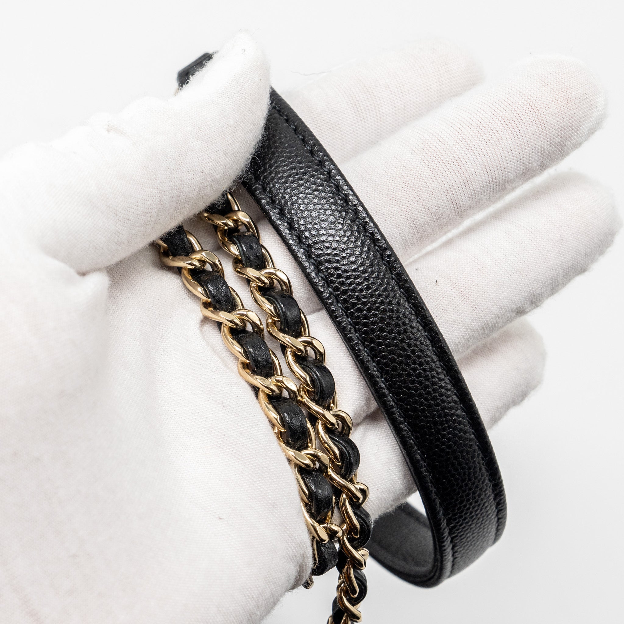 Chanel small coco handle with lizard embossed handle caviar black L (microchip)