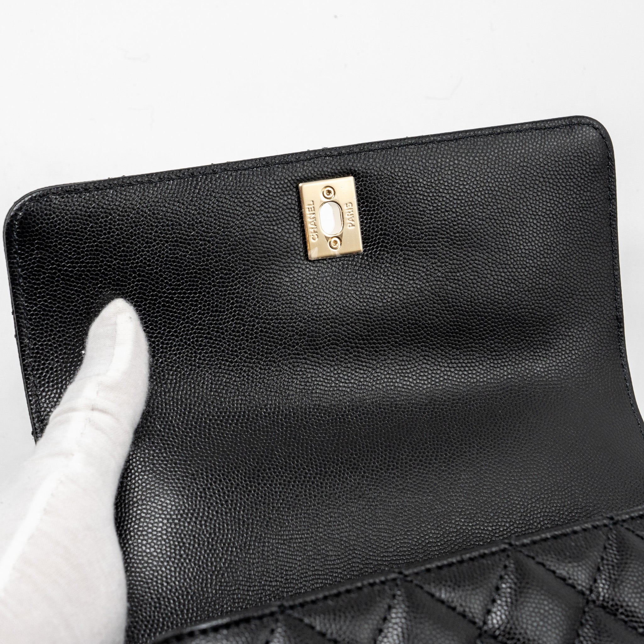 Chanel small coco handle with lizard embossed handle caviar black L (microchip)