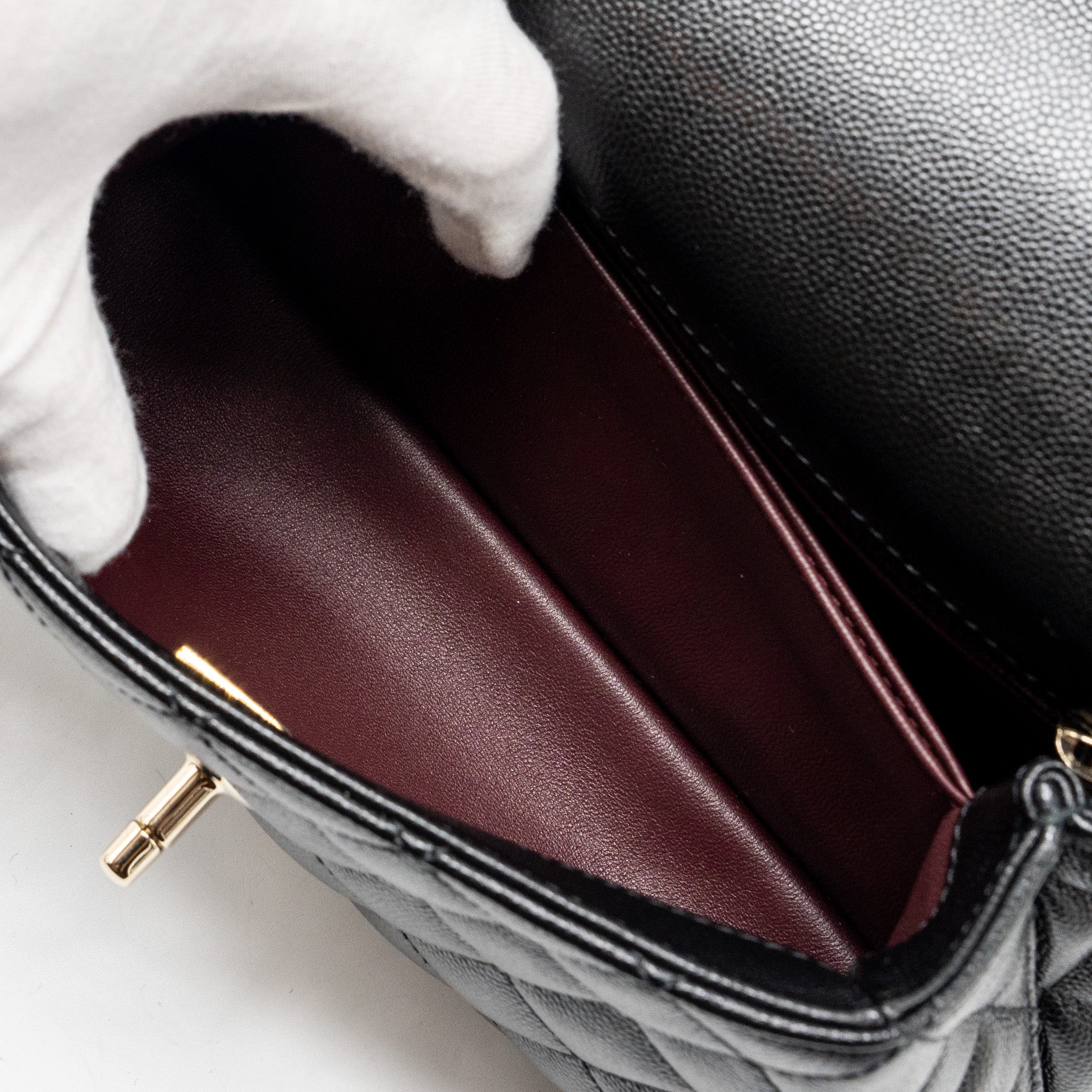 Chanel small coco handle with lizard embossed handle caviar black L (microchip)