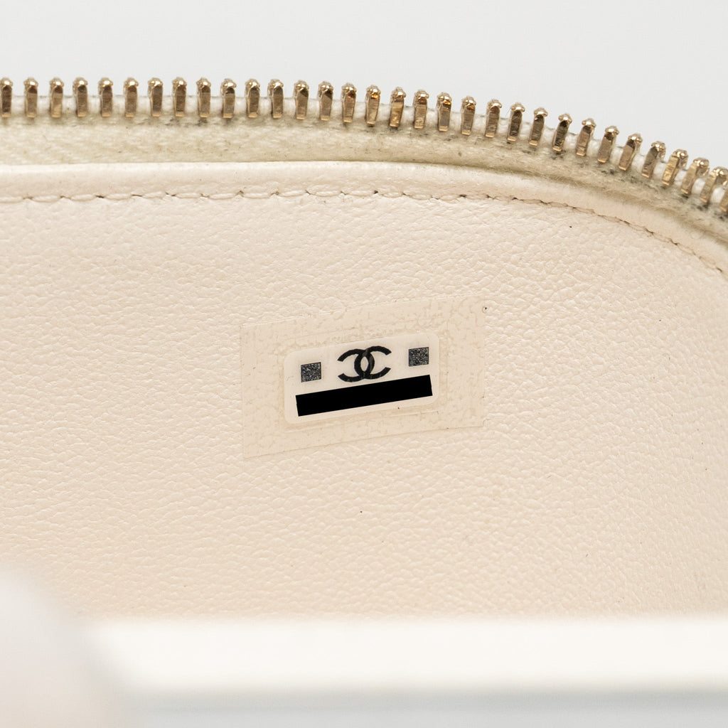 Chanel Gold Pillar Adjustable Chain Long Vanity Lambskin White  (Microchip)