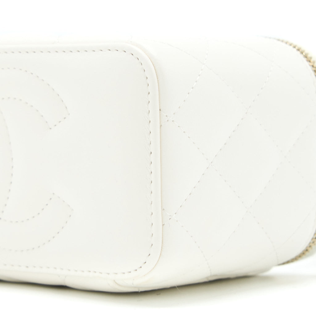 Chanel Pearl Crush Long Vanity Case Lambskin White Brushed