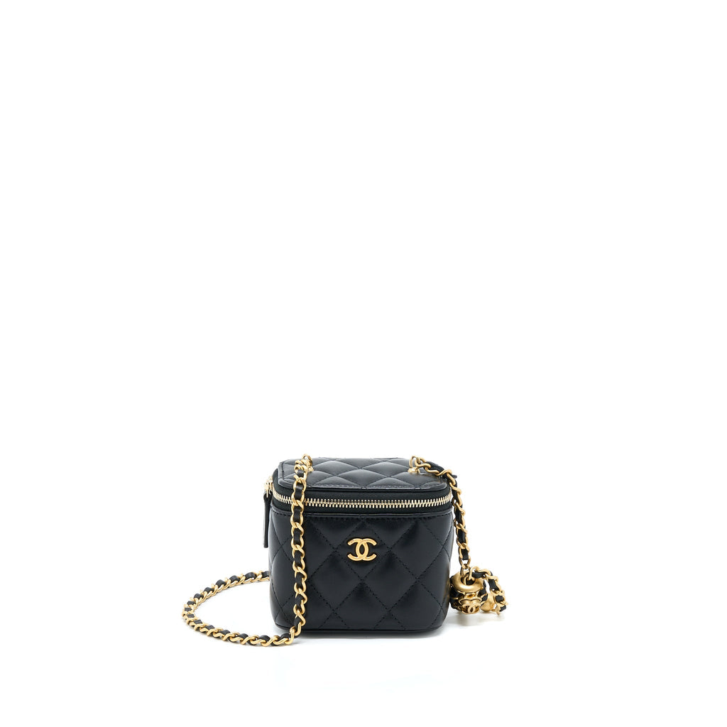 Chanel 22A Pearl Crush Mini Vanity With Chain Lambskin Black