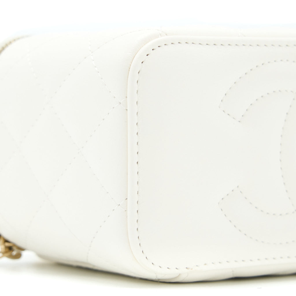 Chanel Pearl Crush Long Vanity Case Lambskin White Brushed