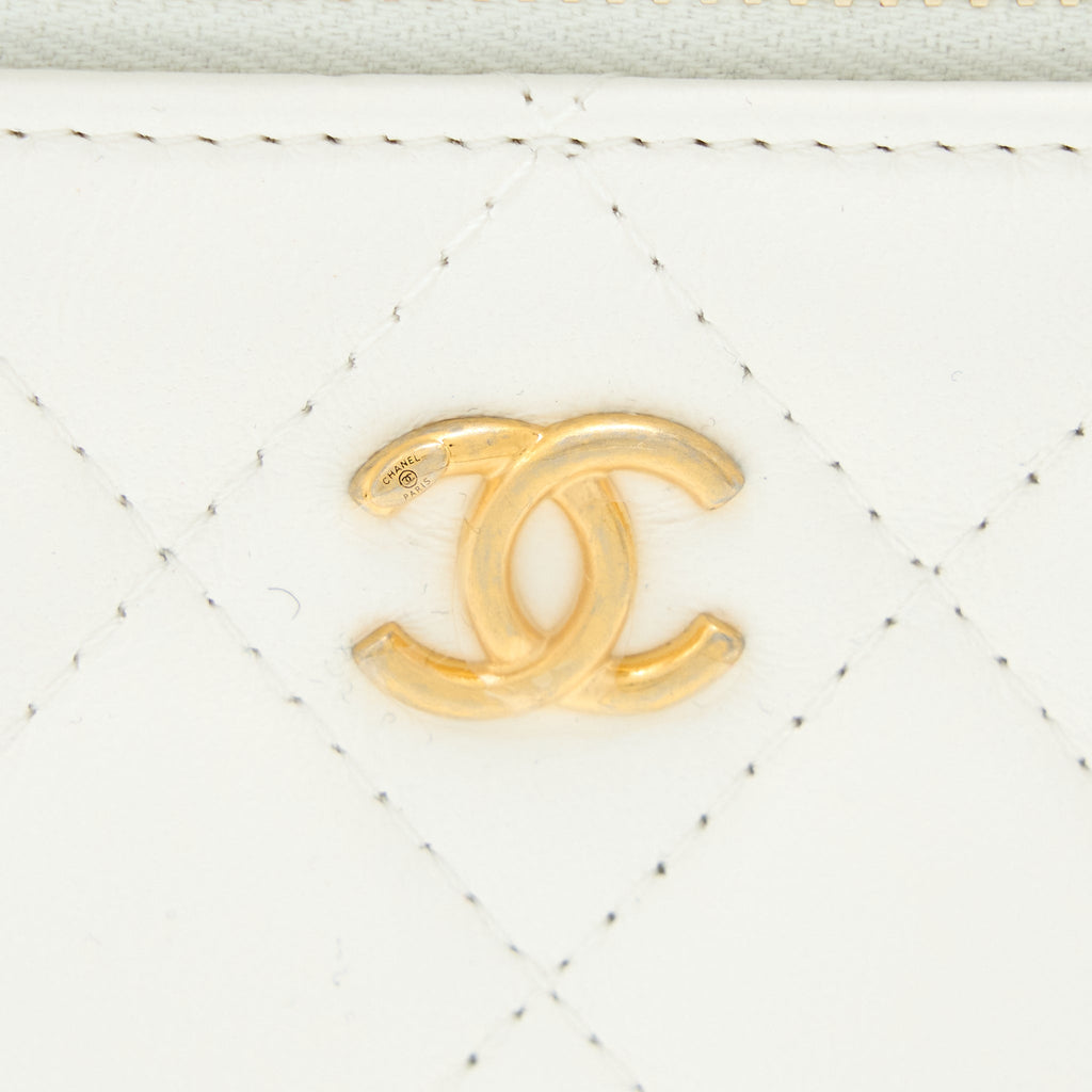 Chanel Pearl Crush Long Vanity Case Lambskin White Brushed