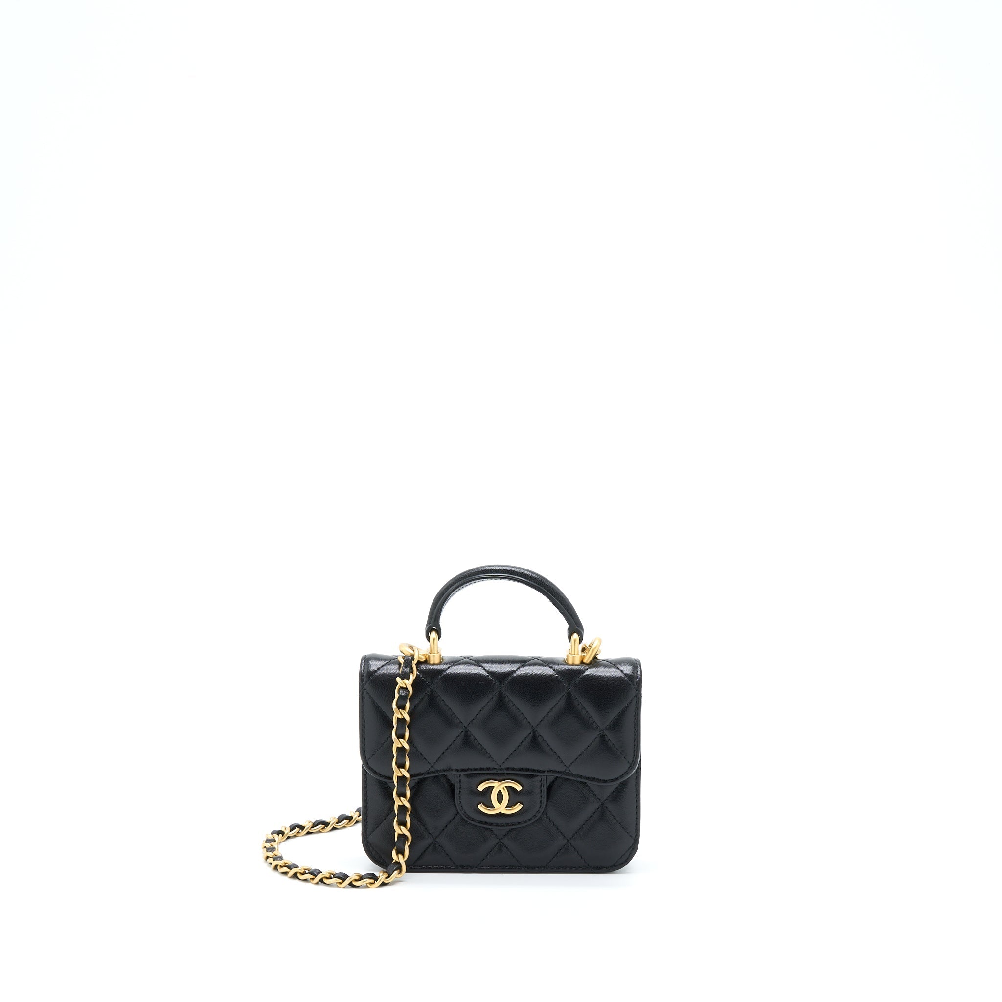 Chanel Top Handle Mini Flap Card Holder Lambskin Black