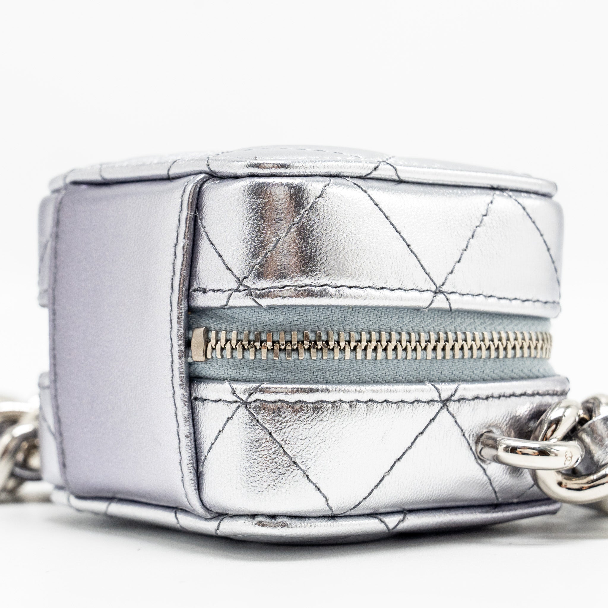 Chanel Mini Vanity with Giant Chain lambskin metallic grey