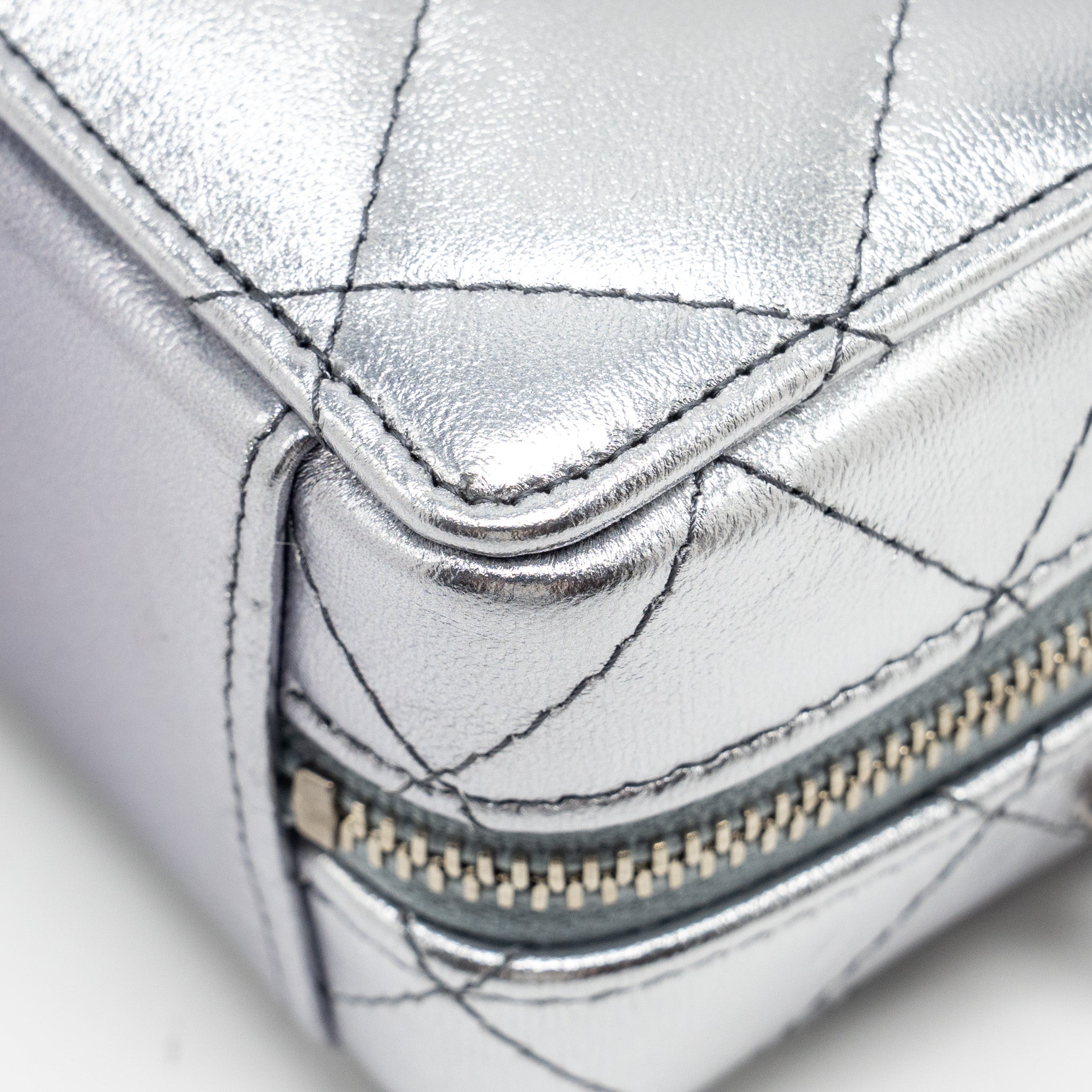 Chanel Mini Vanity with Giant Chain lambskin metallic grey