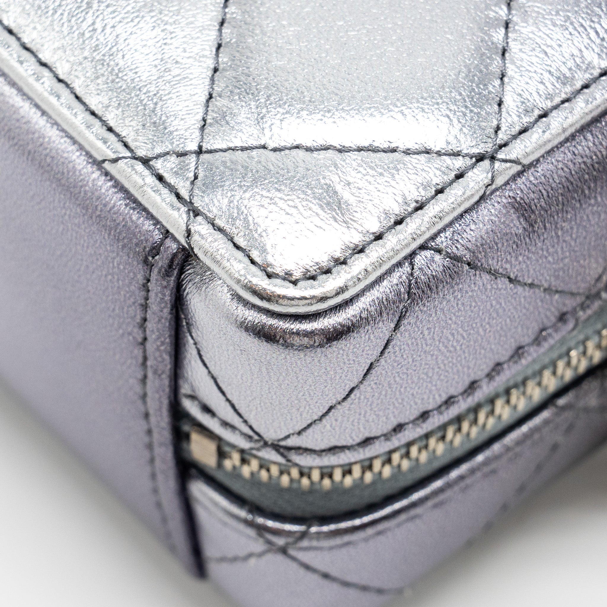 Chanel Mini Vanity with Giant Chain lambskin metallic grey