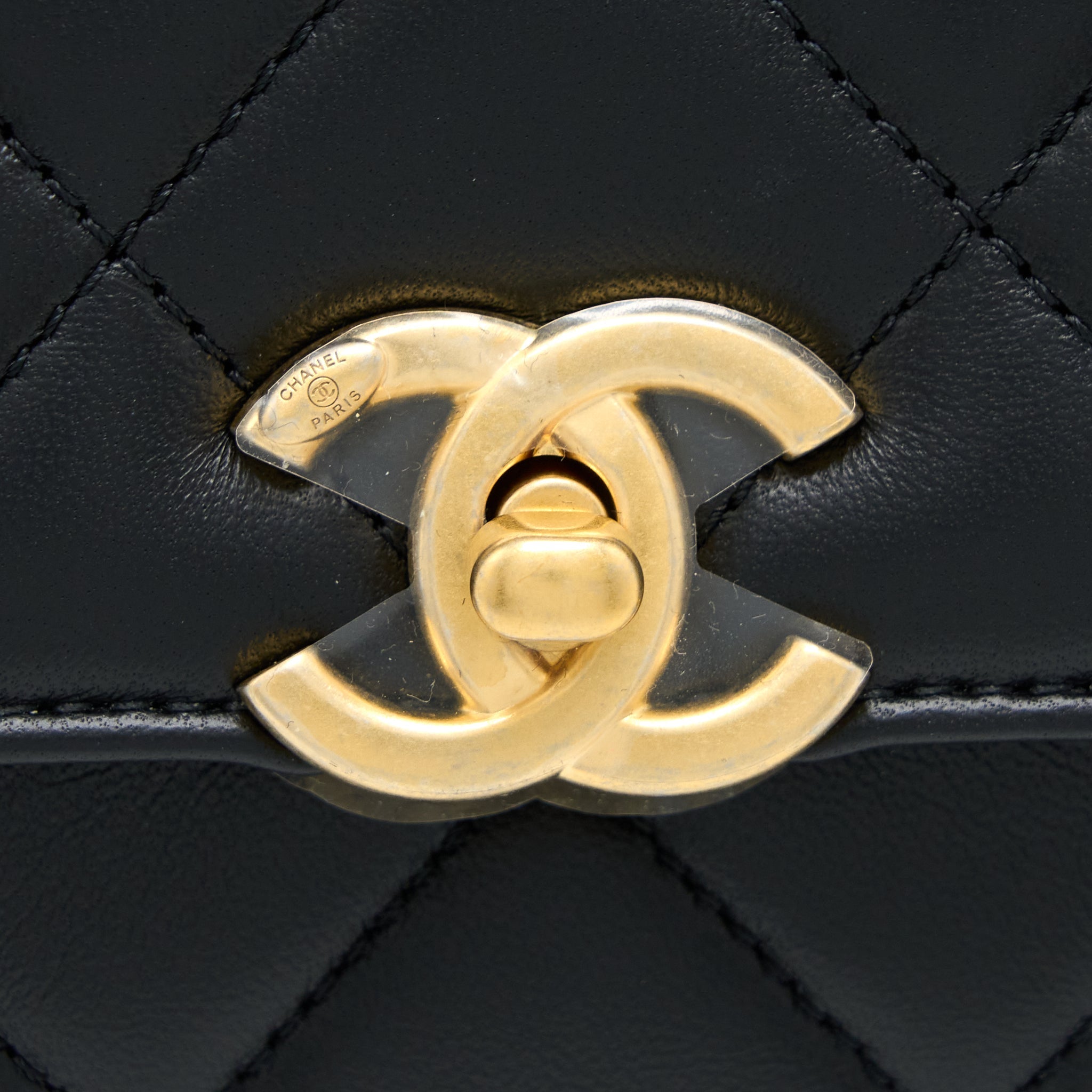 Chanel 22S Letter/Crystal Handle Flap Bag Lambskin Black Brushed (Microchip)