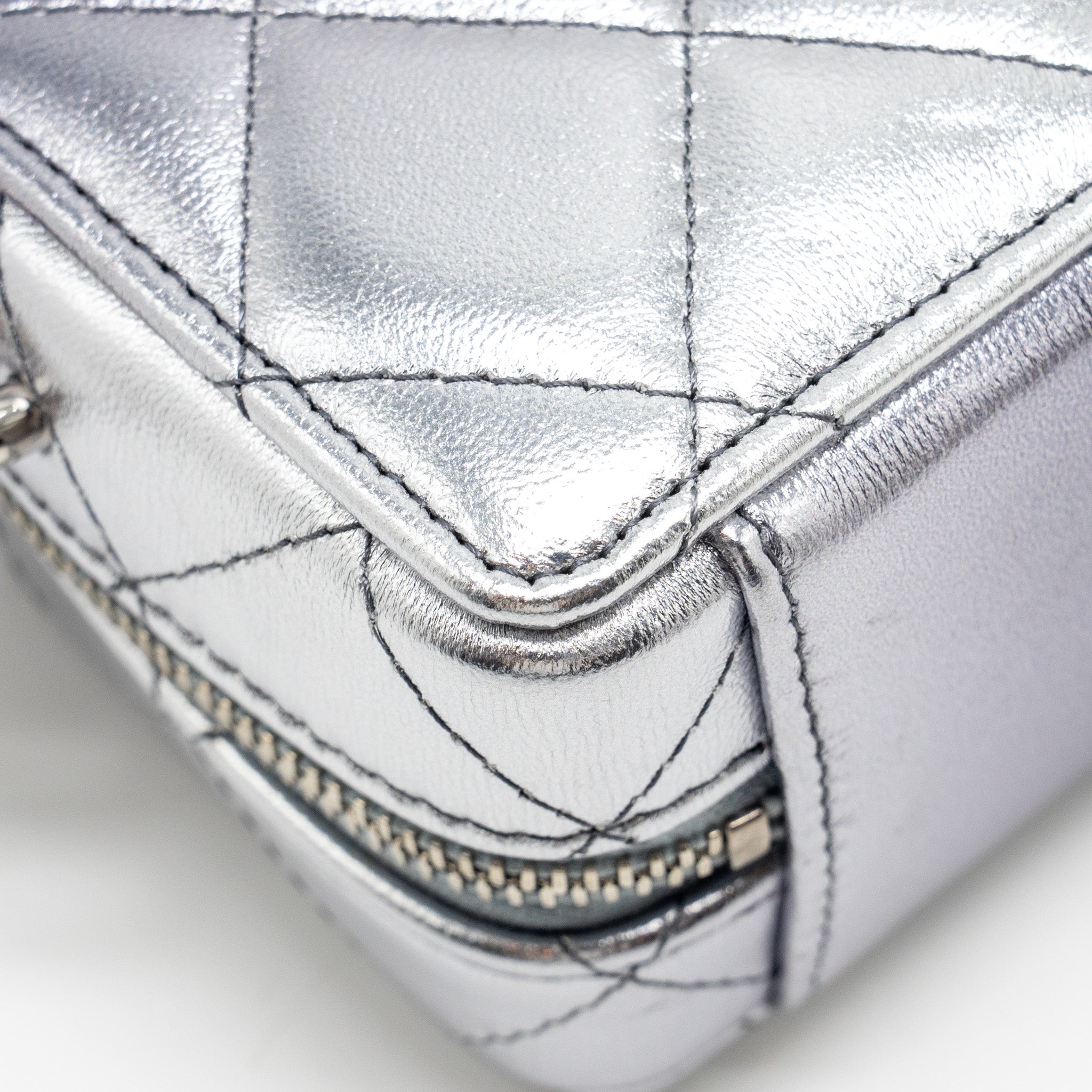 Chanel Mini Vanity with Giant Chain lambskin metallic grey