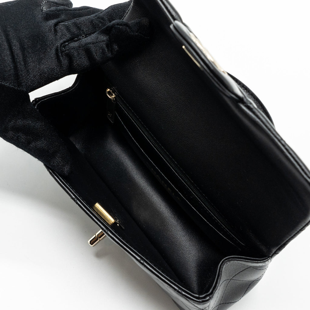 Chanel Top Handle Mini Rectangular Flap Bag Lambskin Black L(Microchip)