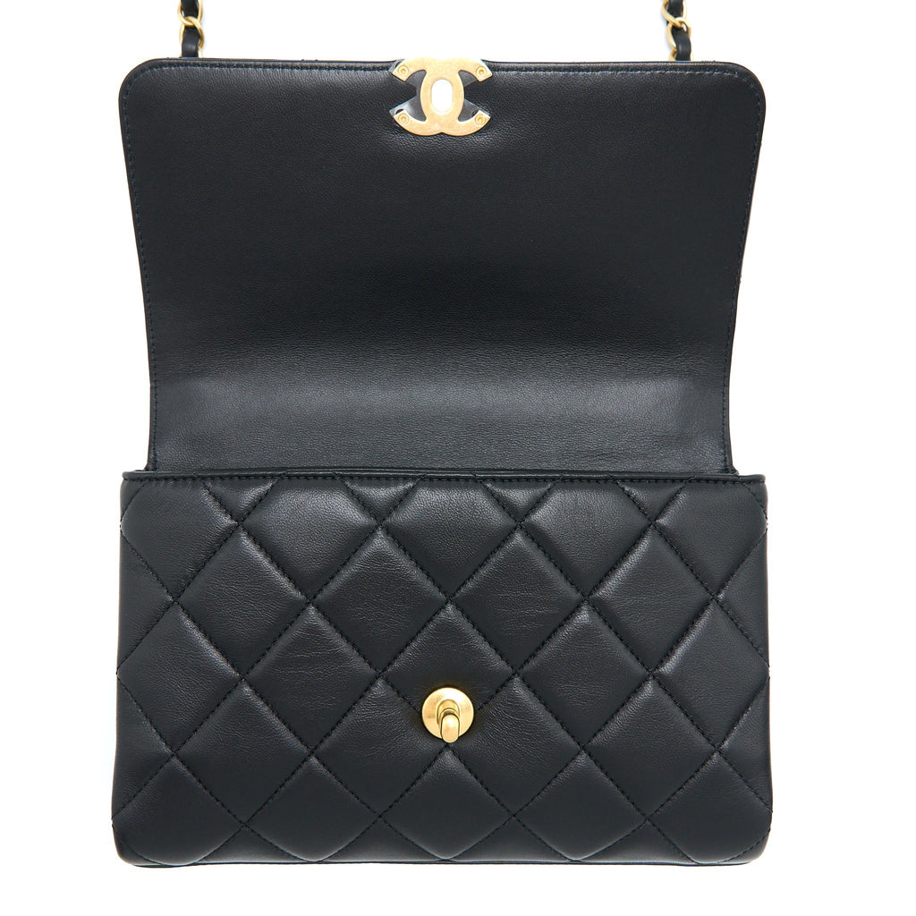 Chanel 22S Letter/Crystal Handle Flap Bag Lambskin Black Brushed (Microchip)
