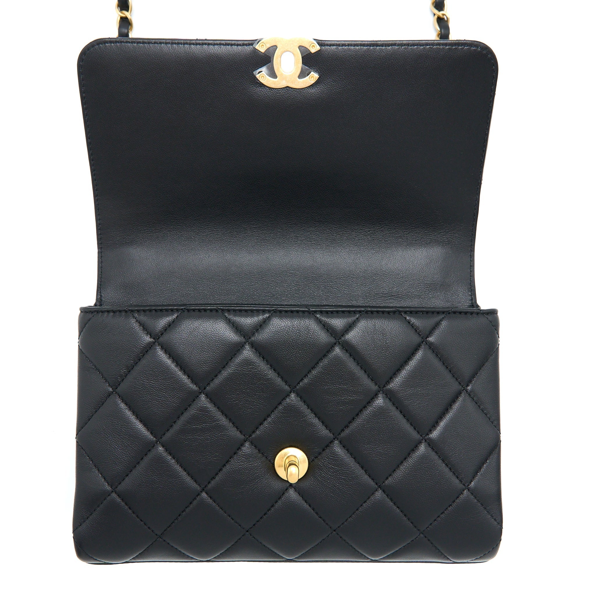 Chanel 22S Letter/Crystal Handle Flap Bag Lambskin Black Brushed (Microchip)