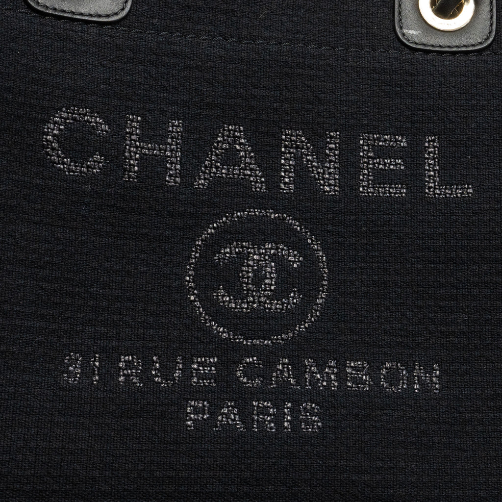 Chanel Small Deauville Shopping Tote Bag Calfskin/Fabric Black L (microchip)