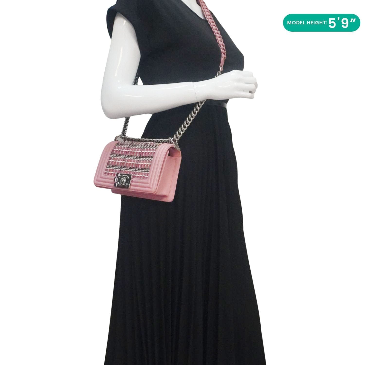CHANEL Boy Flap Small  Woven Leather Shoulder Bag Pink