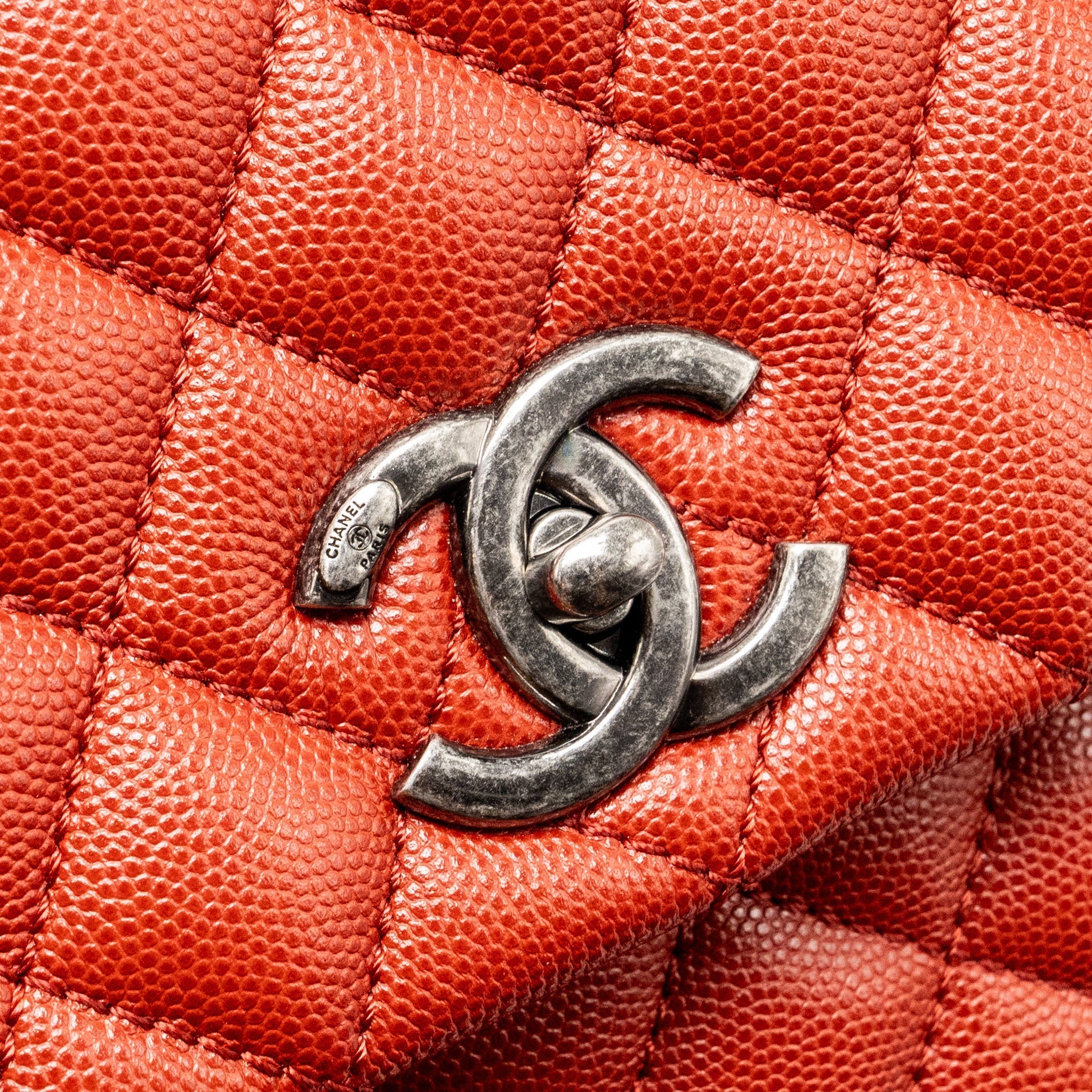 Chanel Large Coco Handle Caviar Dark Red Ruthenium Hardware