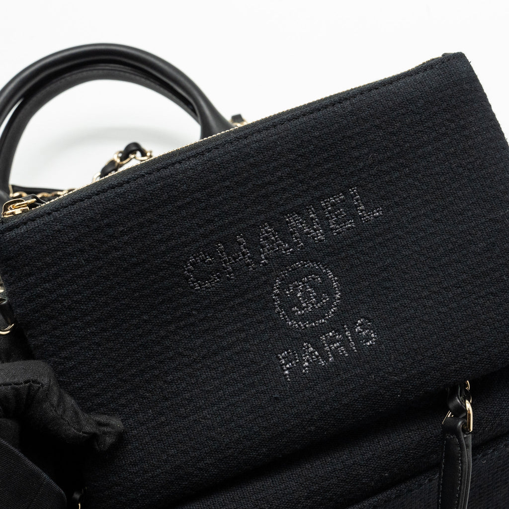 Chanel Small Deauville Shopping Tote Bag Calfskin/Fabric Black L (microchip)