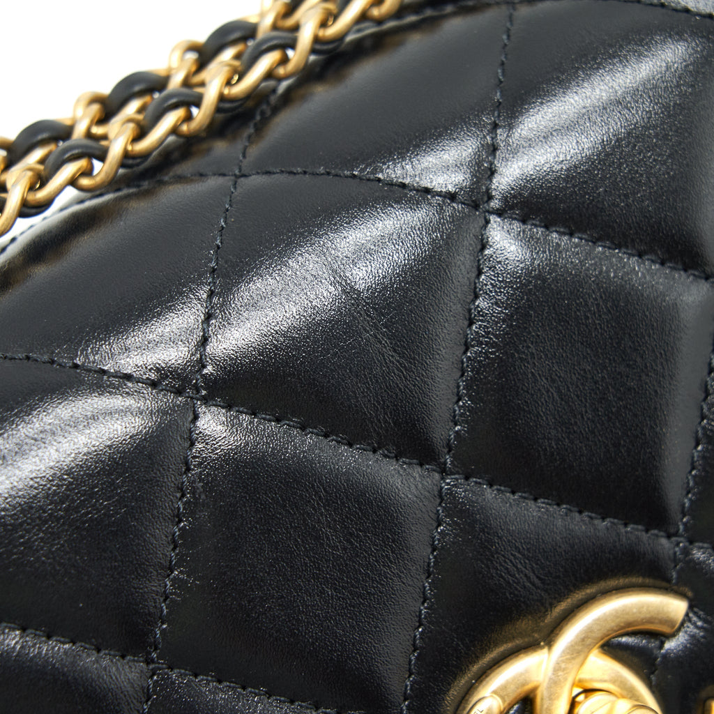 CHANEL 21A GOLD CRUSH FLAP BAG CALFSKIN Black