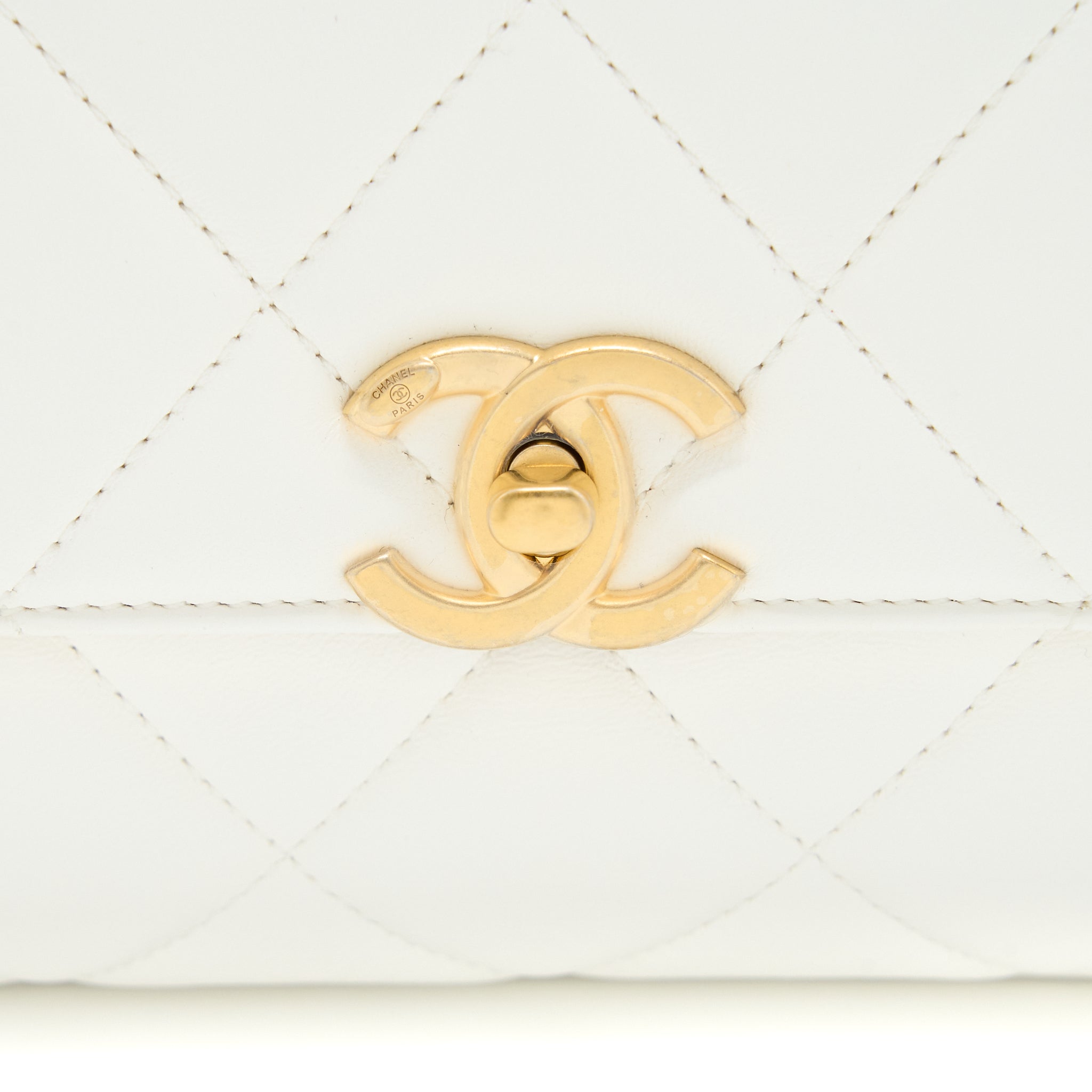 Chanel Quilted Flap Bag with Letter Chain Lambskin White  (Microchip)