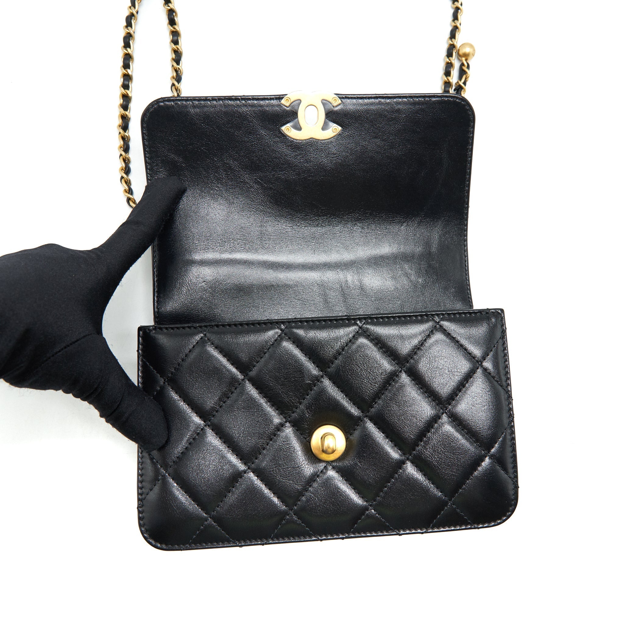 CHANEL 21A GOLD CRUSH FLAP BAG CALFSKIN Black