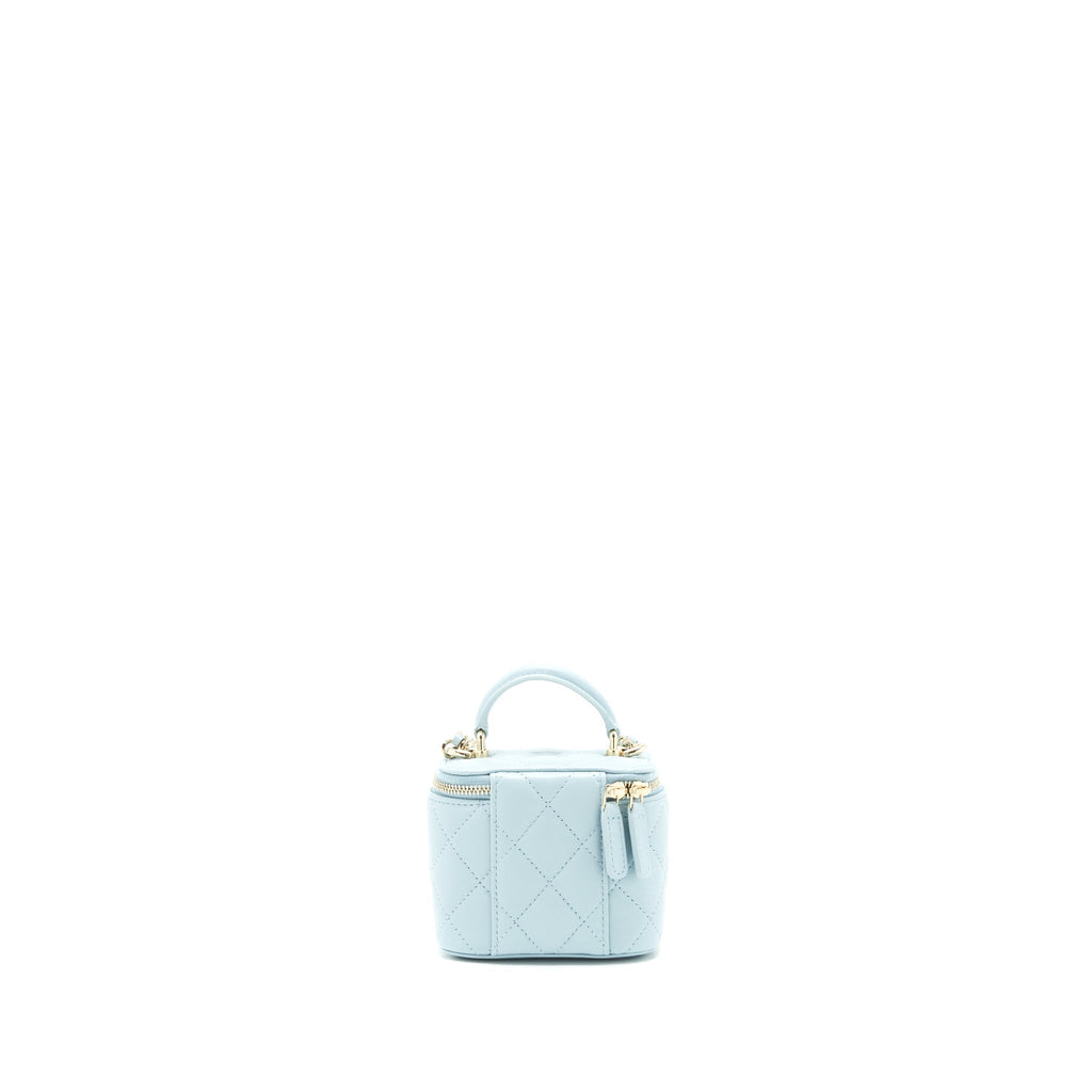 Chanel 22P Top Handle Mini Vanity With Chain Lambskin Light Blue L