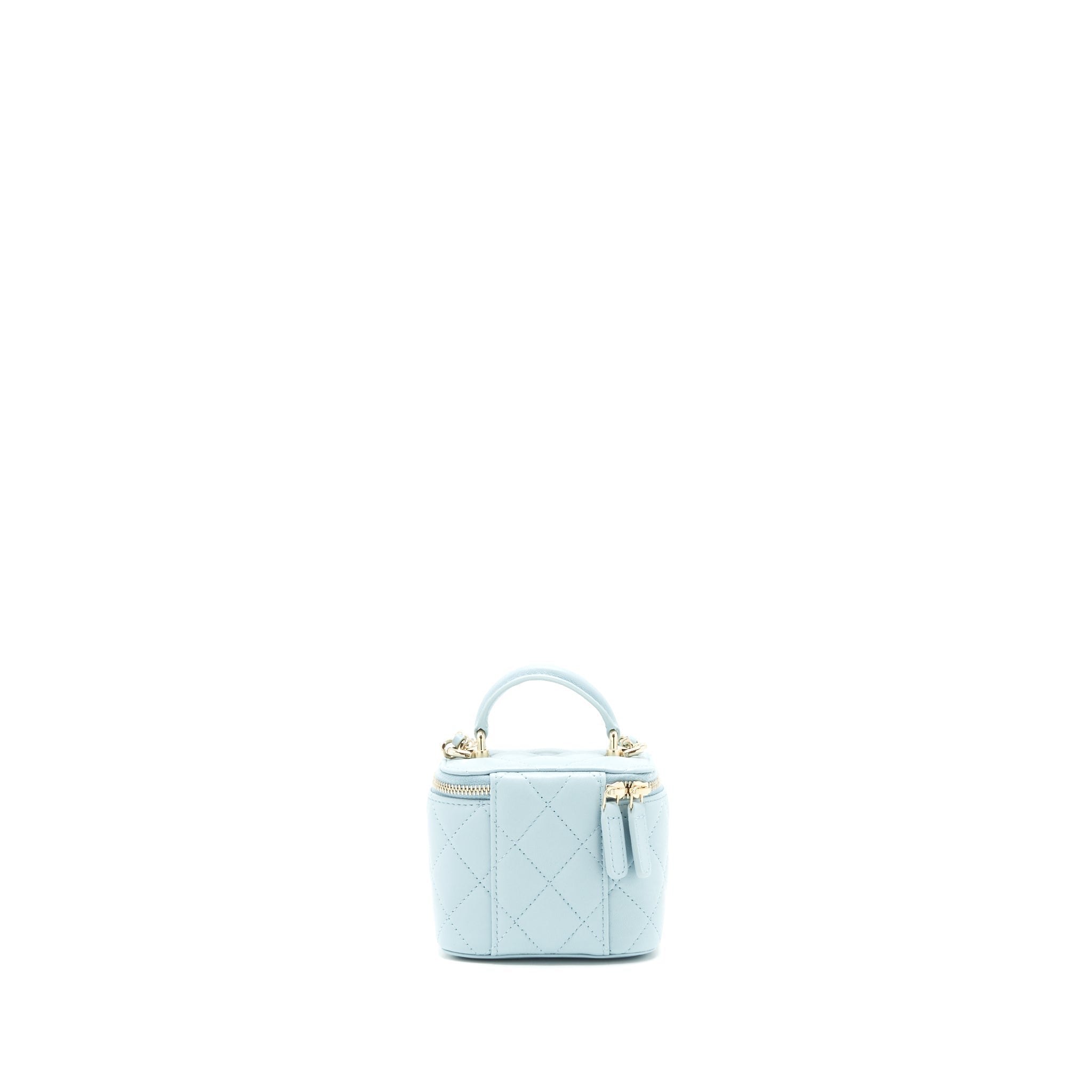 Chanel 22P Top Handle Mini Vanity With Chain Lambskin Light Blue L