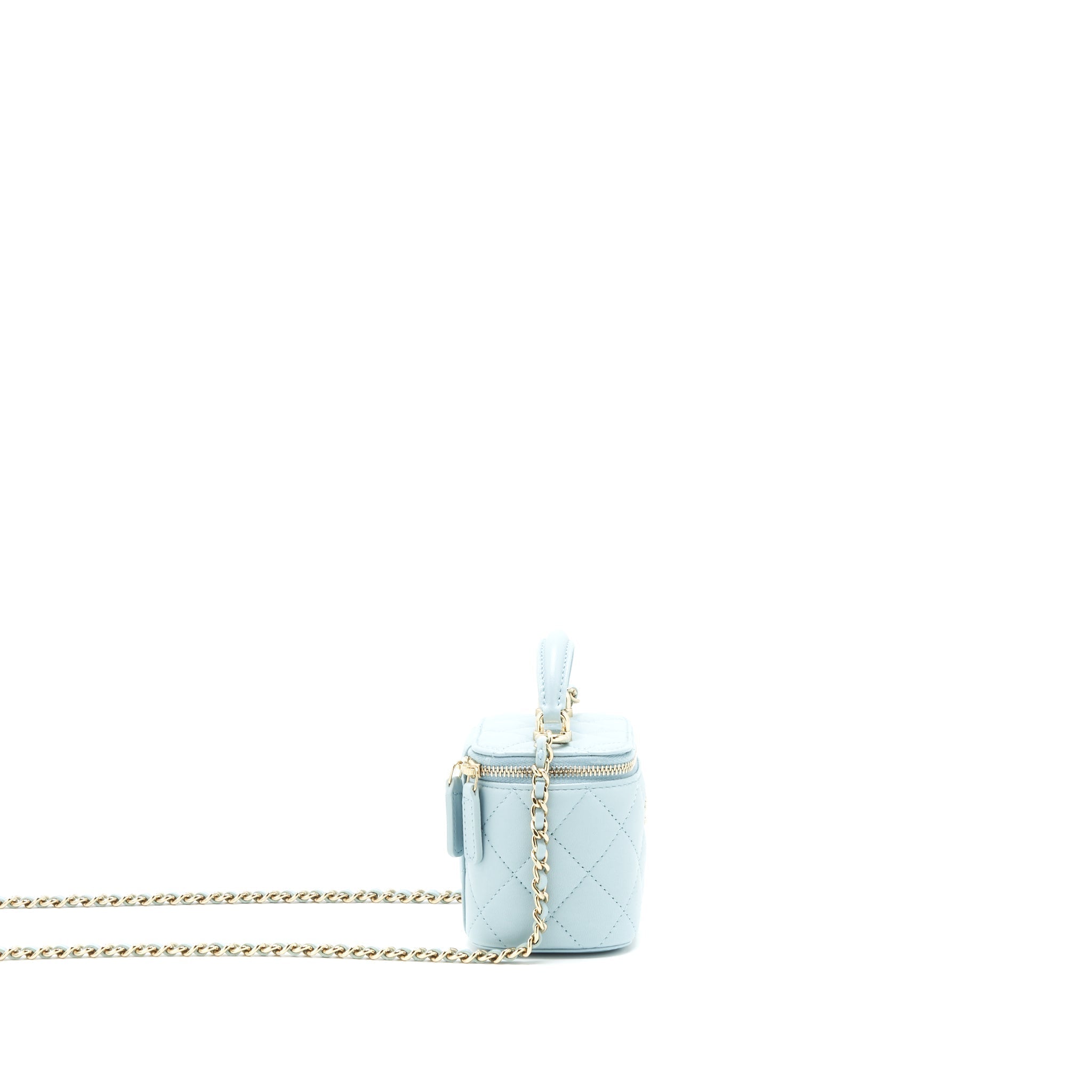 Chanel 22P Top Handle Mini Vanity With Chain Lambskin Light Blue L