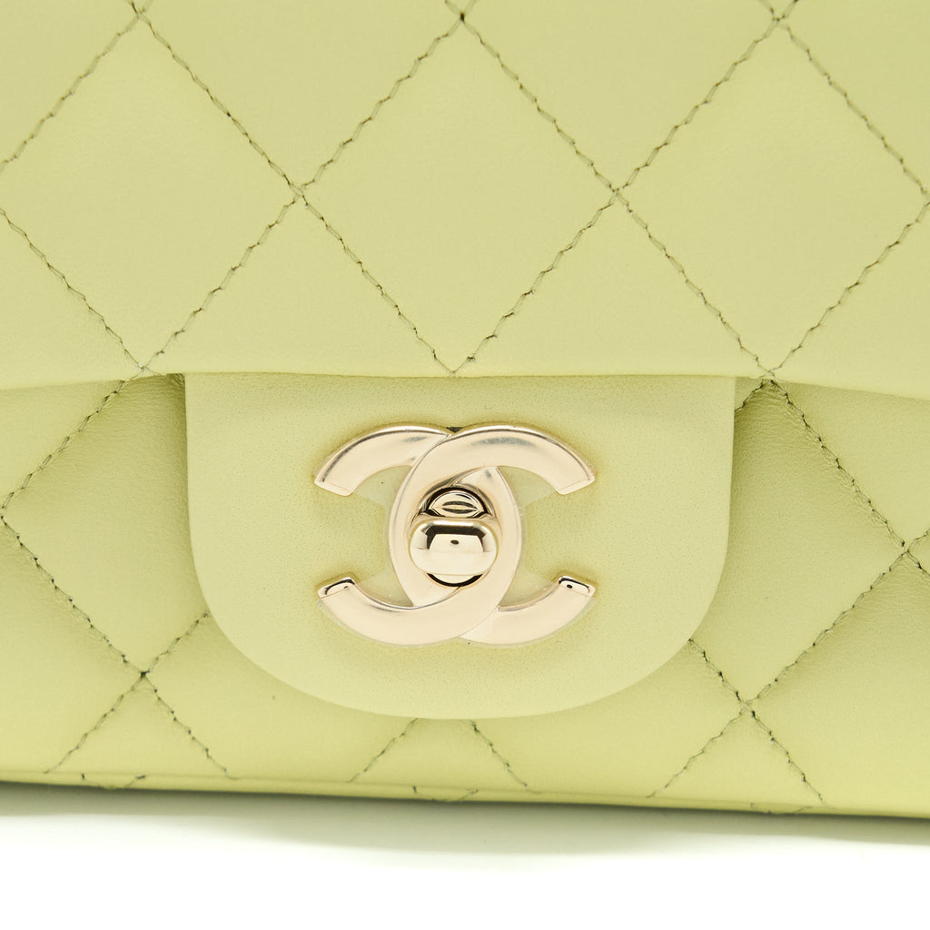 Chanel 23C Mini Square Flap Bag Lambskin Light Green L (Microchip)